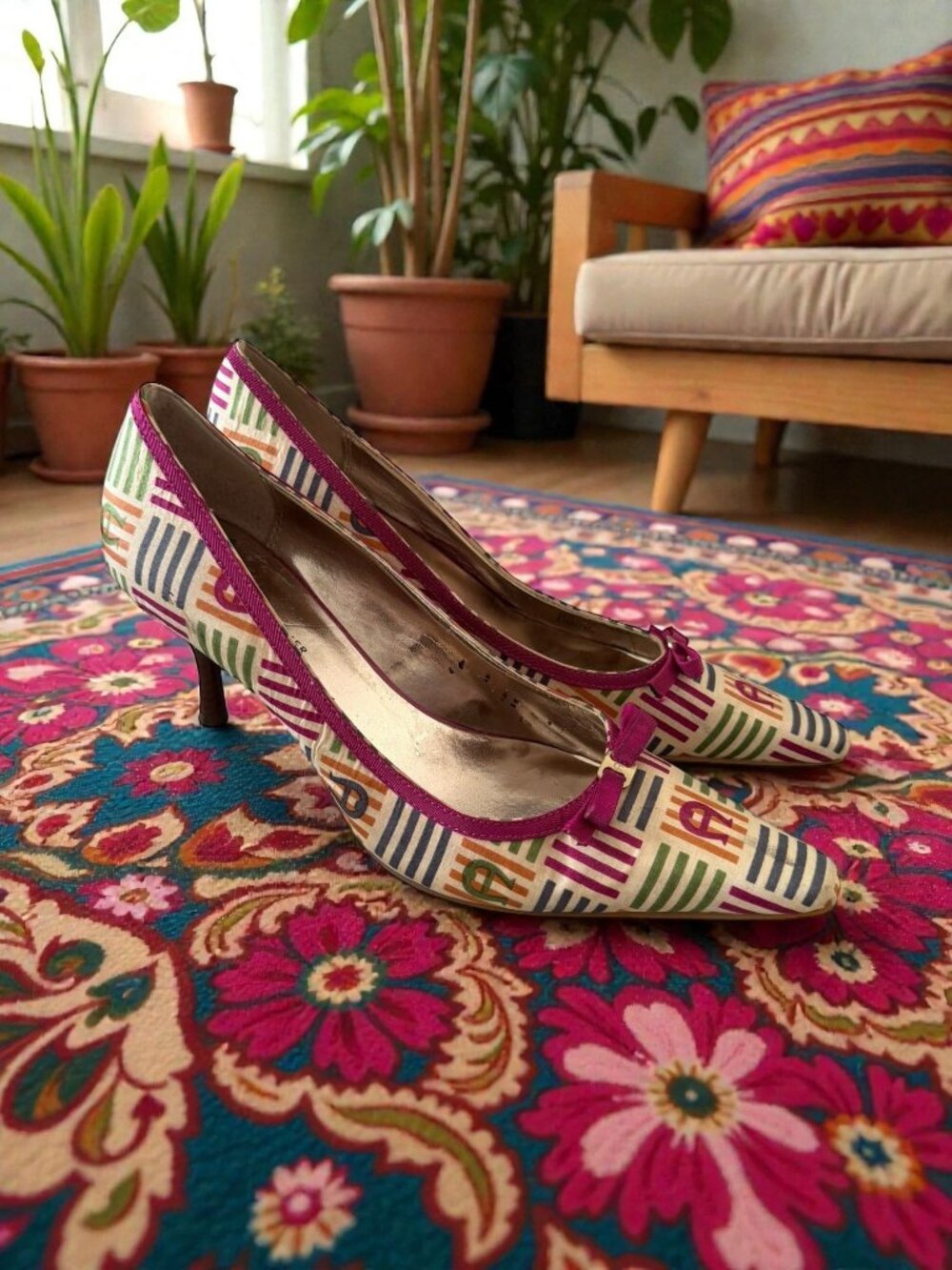 ETIENNE AIGNER Multicolor Logo Heels Size 8